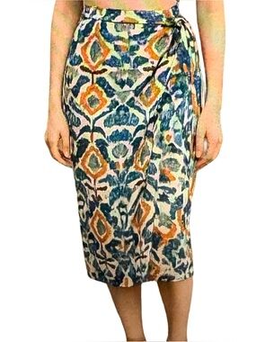Christian Siriano Boho Ikat Linen Blend Wrap Skirt Size Medium
